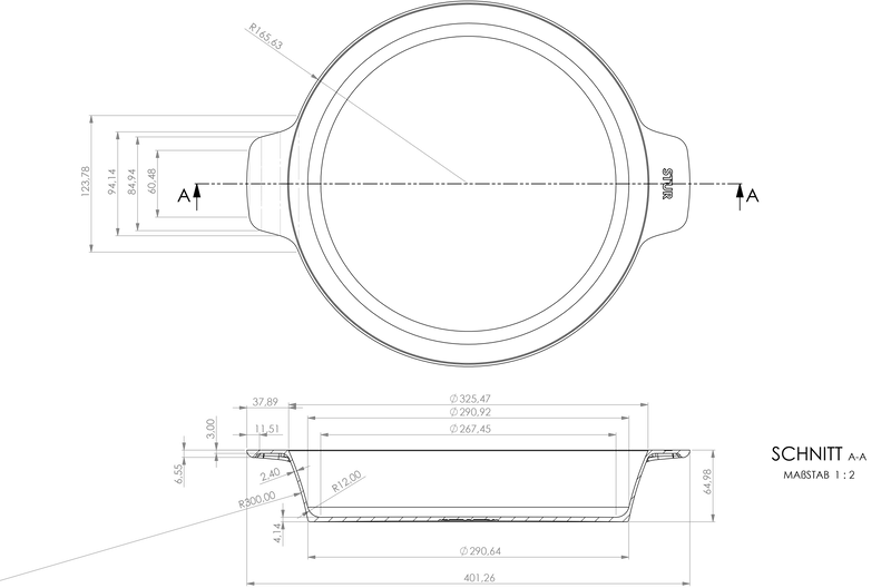 STUR-Pfanne 32 cm technische Zeichnung